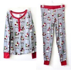 Munki Munki Grey Christmas Winter Holiday Car Long-Sleeve Pajama Set Small
